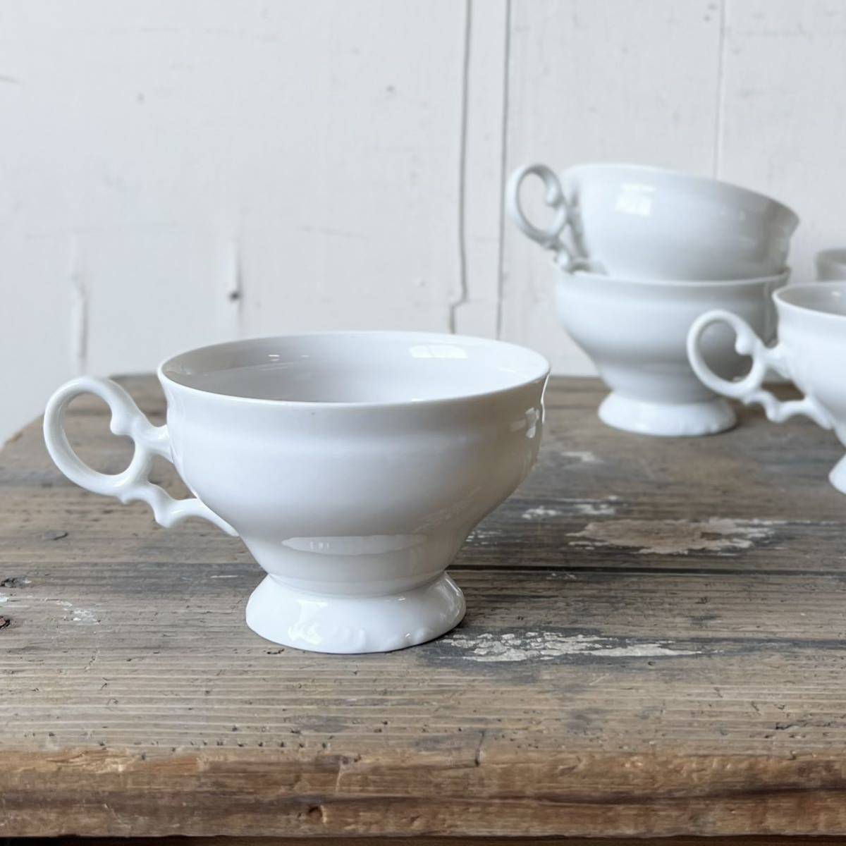 2個set 良デザイン ティーカップ 150ml デットストック 白磁 陶器 検: コーヒー 薬草 ハーブティー レトロ ビンテージ アンティークの画像1