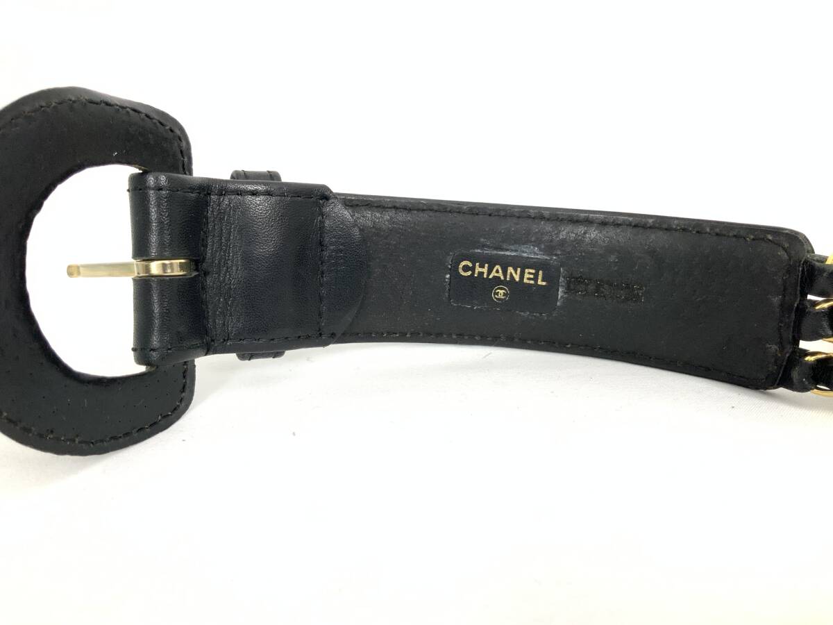 6D1418【本物保証】シャネル チェーン ベルト 3連 レザー ブラック ゴールド VINTAGE CHANEL_画像4