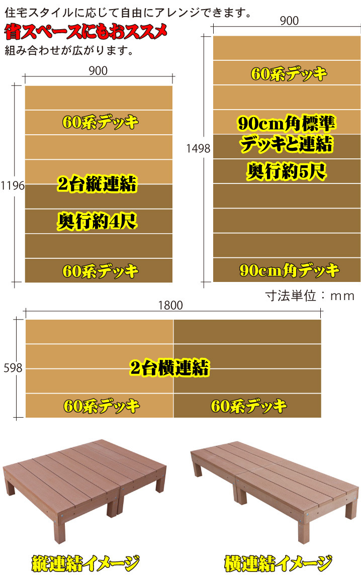 igarden 60系 アイウッドデッキ オープンタイプ 90×60 2点セット ナチュラル 樹脂製 人工木 屋外 テラス バルコニー 縁台 10368 -2d60の画像5