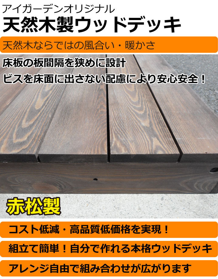 igarden 天然 木製 ウッドデッキ 90×90 オープンタイプ 1点 0.25坪 ダークブラウン 縁側 DIY 庭 バルコニー テラス 簡単組立 -1ddb_画像2