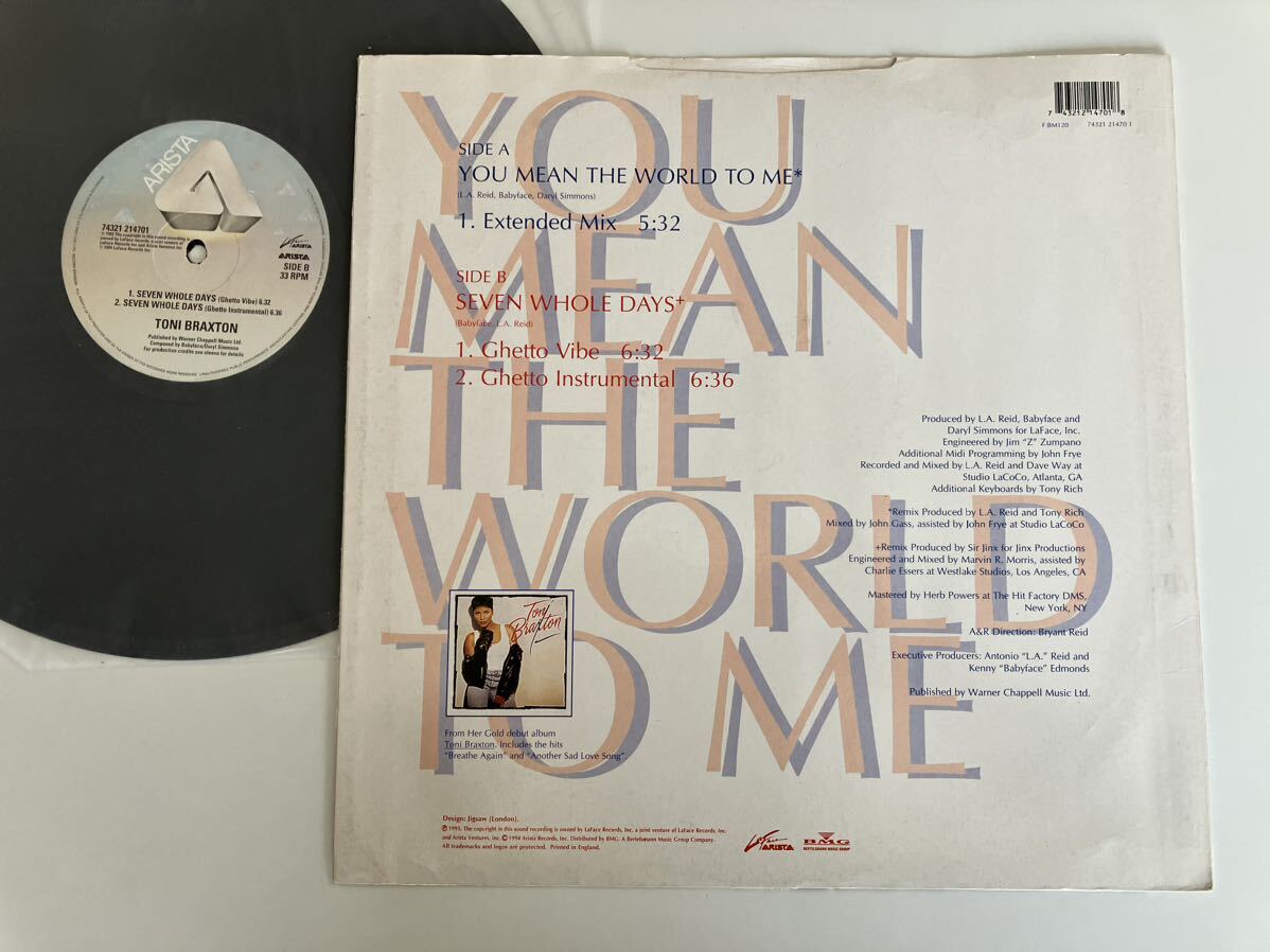 【ペラUK盤】Toni Braxton / You Mean The World To Me(Extended)/Seven Whole Days(Ghetto Vibe,Inst) ARISTA 74321-214701 94年盤の画像2