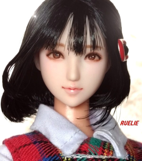 ●RUELIE●1/6カスタムドールヘッド●『歩華 honoka』※首穴5cm程に拡張済み・髪留め付き クールガール オビツ01ヘッドの画像1