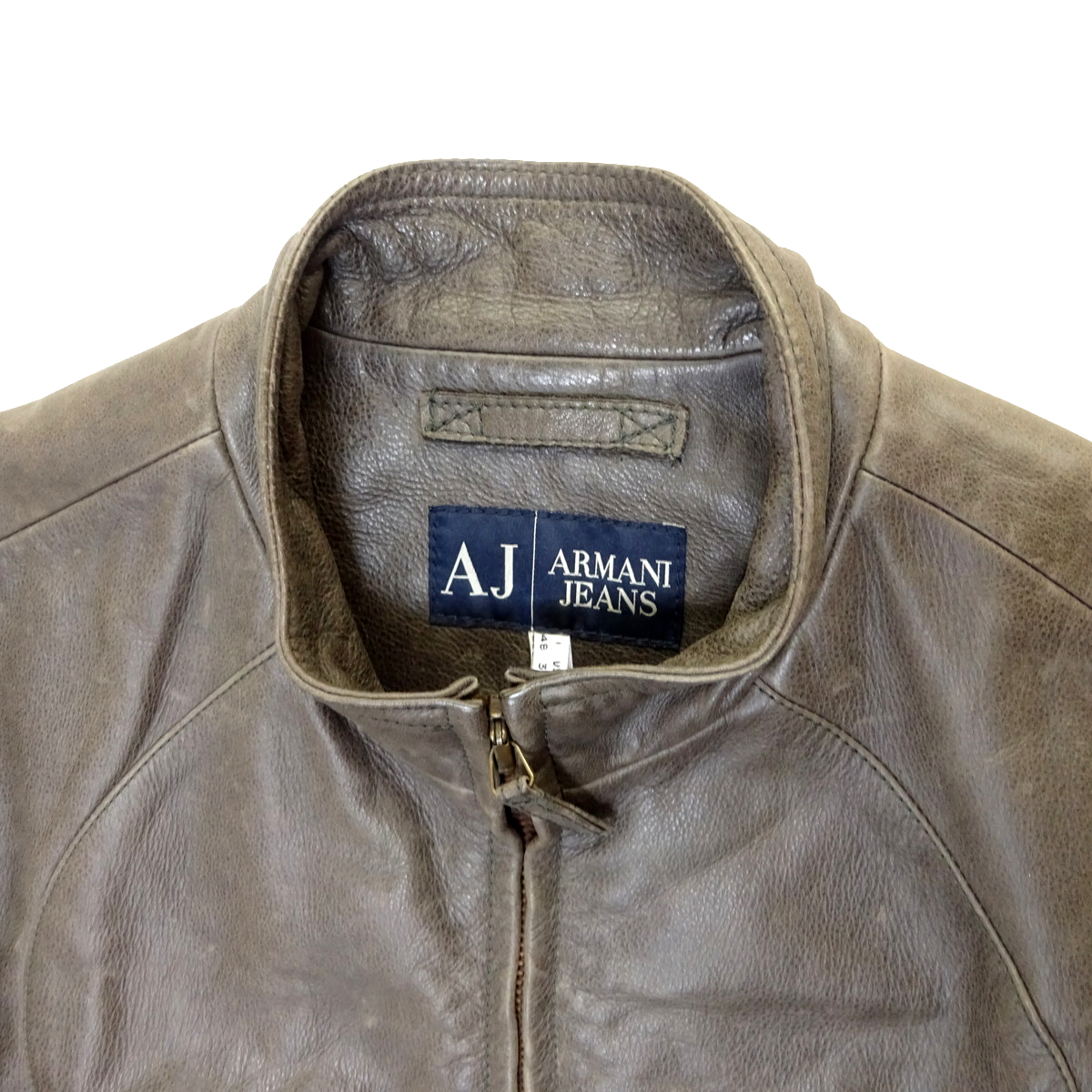 ARMANI JEANS pelle leather riders jacket ルーマニア製 アルマーニジーンズ スタンドカラーシングルレザーライダースジャケット 32 S相当の画像9