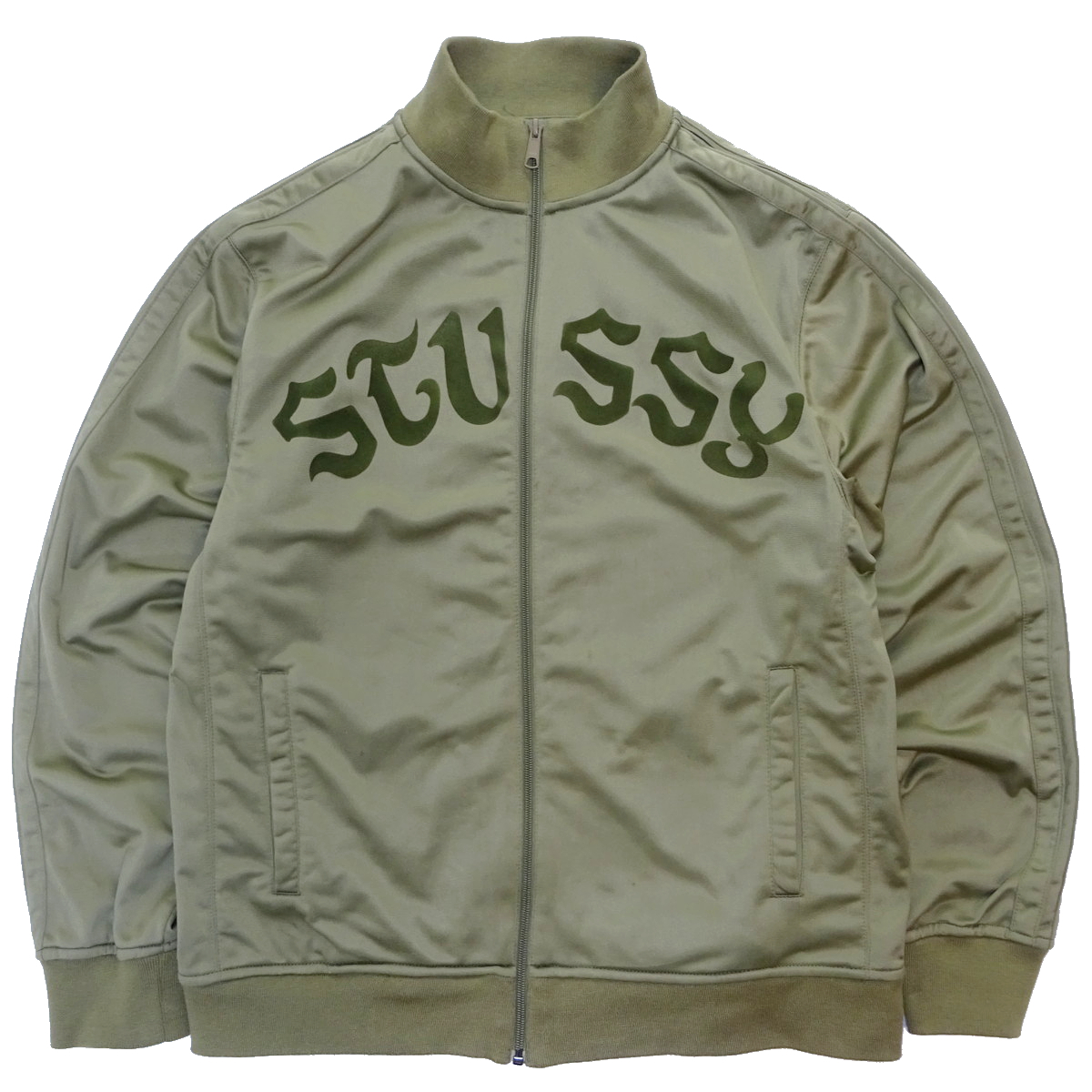 極美品 STUSSY TRACK JERSEY ステューシー トラックジャージ カーキ フロントロゴ XLサイズの画像1