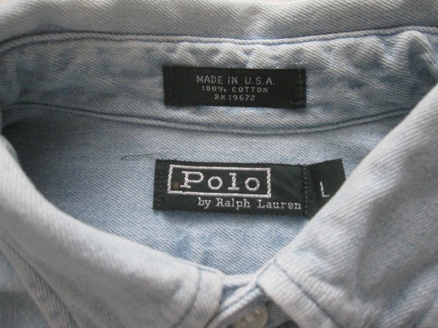 80～90年代USA製POLO RALPHLAURENポロラルフローレン デニムボタンダウンシャツM_画像4
