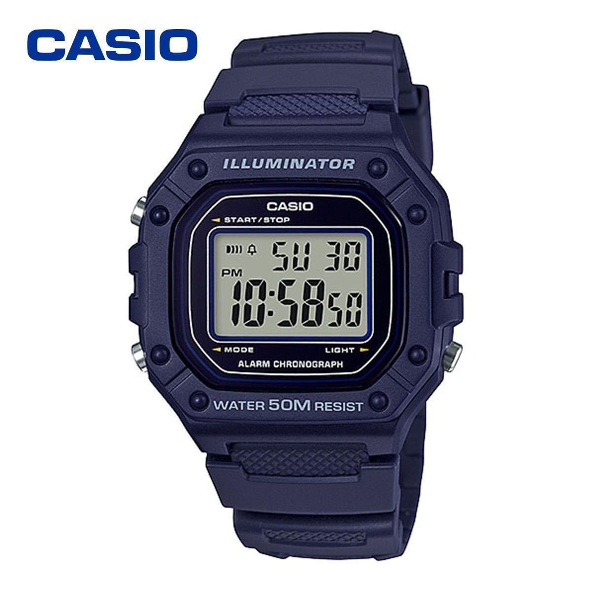 CASIO カシオ W218 ネイビー 紺 メンズ レディース キッズ チープカシオ 薄型 軽量 防水 ユニセックス スクエア デジタル 腕時計_画像1