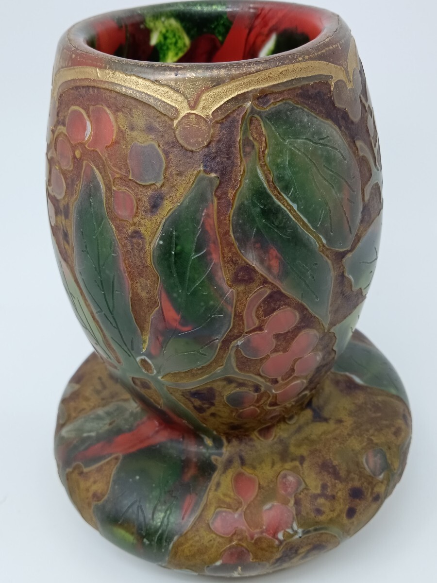 アンティーク 西洋花瓶 エナメル 被ガラス 作家刻印ありの画像2
