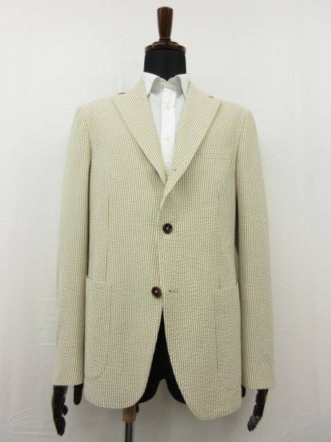 定価126.500円 未使用【モンテドーロ MONTEDORO】631022 M9372 400 3B段返り シアサッカーストライプ柄ジャケット(メンズ)50 茶■17SLJ0015_画像1