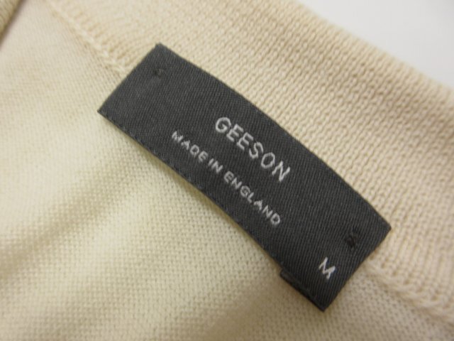 【ギーソン GEESON】 コットン素材♪ 半袖ニットポロシャツ (メンズ) sizeM クリーム系 英国製 ■31MN4949■_画像3