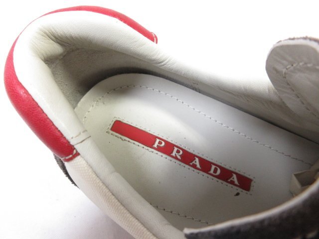 美品 【プラダスポーツ PRADA SPORT】 スニーカー キャンバス×コンビレザー ローカット 紳士靴 (メンズ) 9 白×濃茶×赤 ■30MZA5175■_画像5