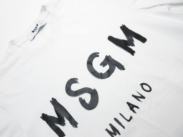 美品 【エムエスジーエム MSGM】 コットン素材 クルーネック ブランドロゴプリント 半袖カットソー (メンズ) XS ホワイト ■31MT5084■_画像7