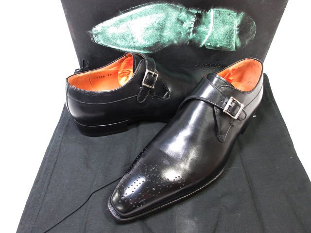 未使用品 【マグナーニ MAGNANNI】 レザー メダリオン モンクストラップシューズ 紳士靴 (メンズ) size39 ブラック ■30MZA5307■_画像1