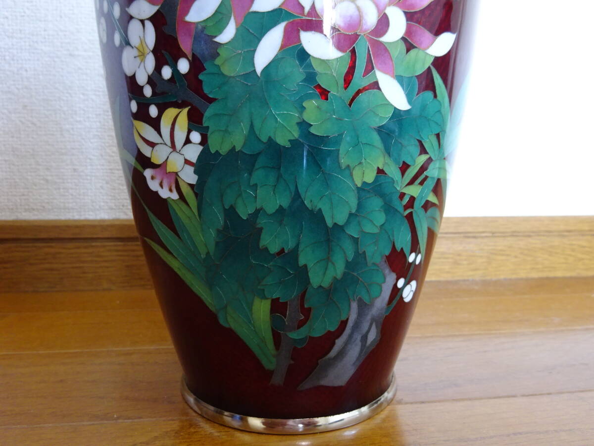 花の図七宝花瓶　大　高さ約３１cm　台付(大き目の合わせ台)