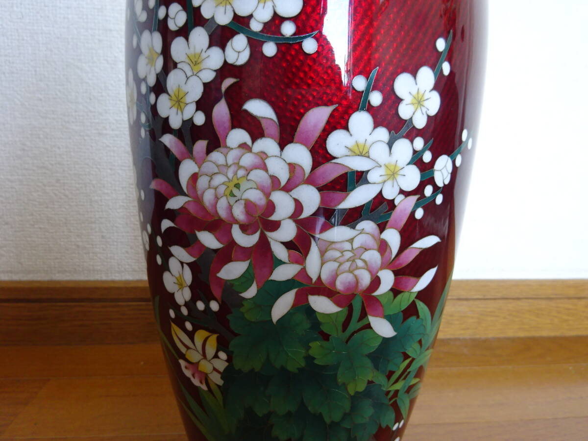 花の図七宝花瓶　大　高さ約３１cm　台付(大き目の合わせ台)