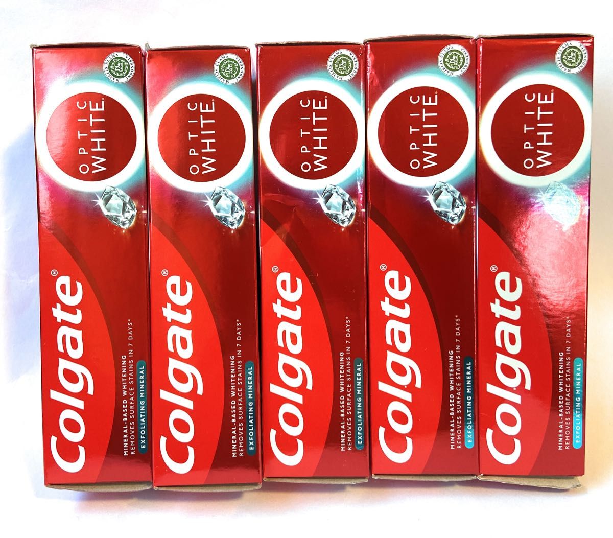 新品未使用箱入 新商品 Colgate OPTIC WHITE 100gx5本 コルゲート ミネラル ホワイトニング 歯磨き粉 