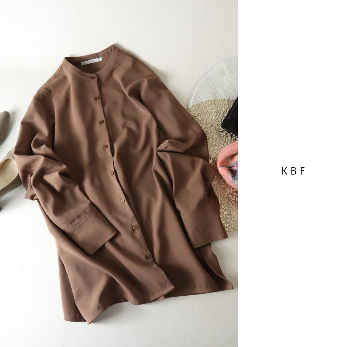 ケービーエフ KBF/アーバンリサーチ☆洗える オーバーサイズ バンドカラーシャツ☆C-K 0850の画像1