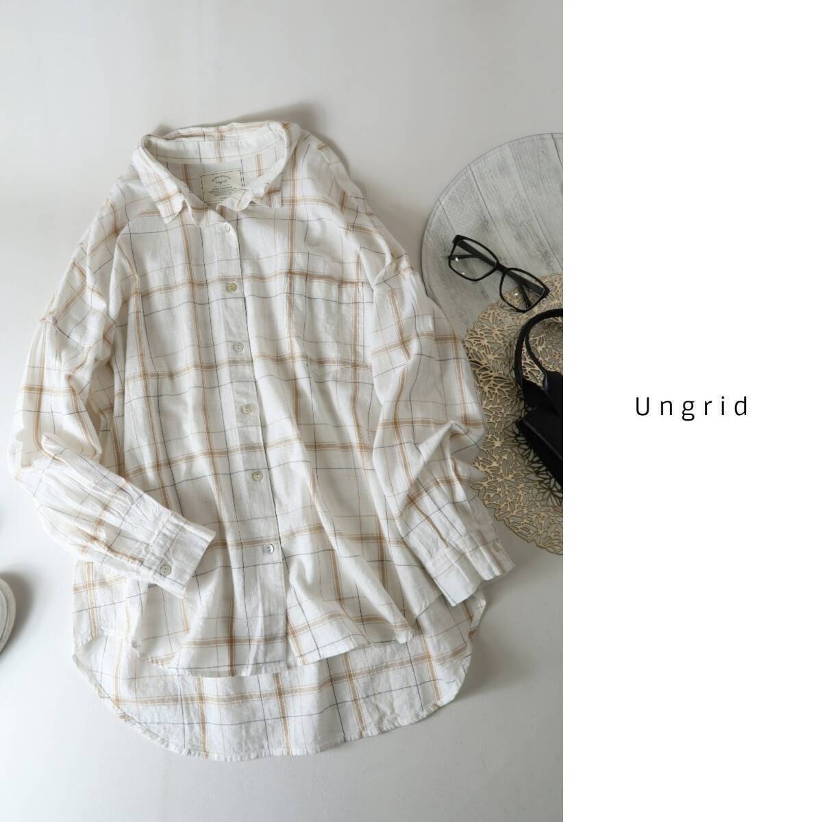  Ungrid Ungrid*... хлопок 100% большой Roo z проверка рубашка свободный размер *A-O 1056