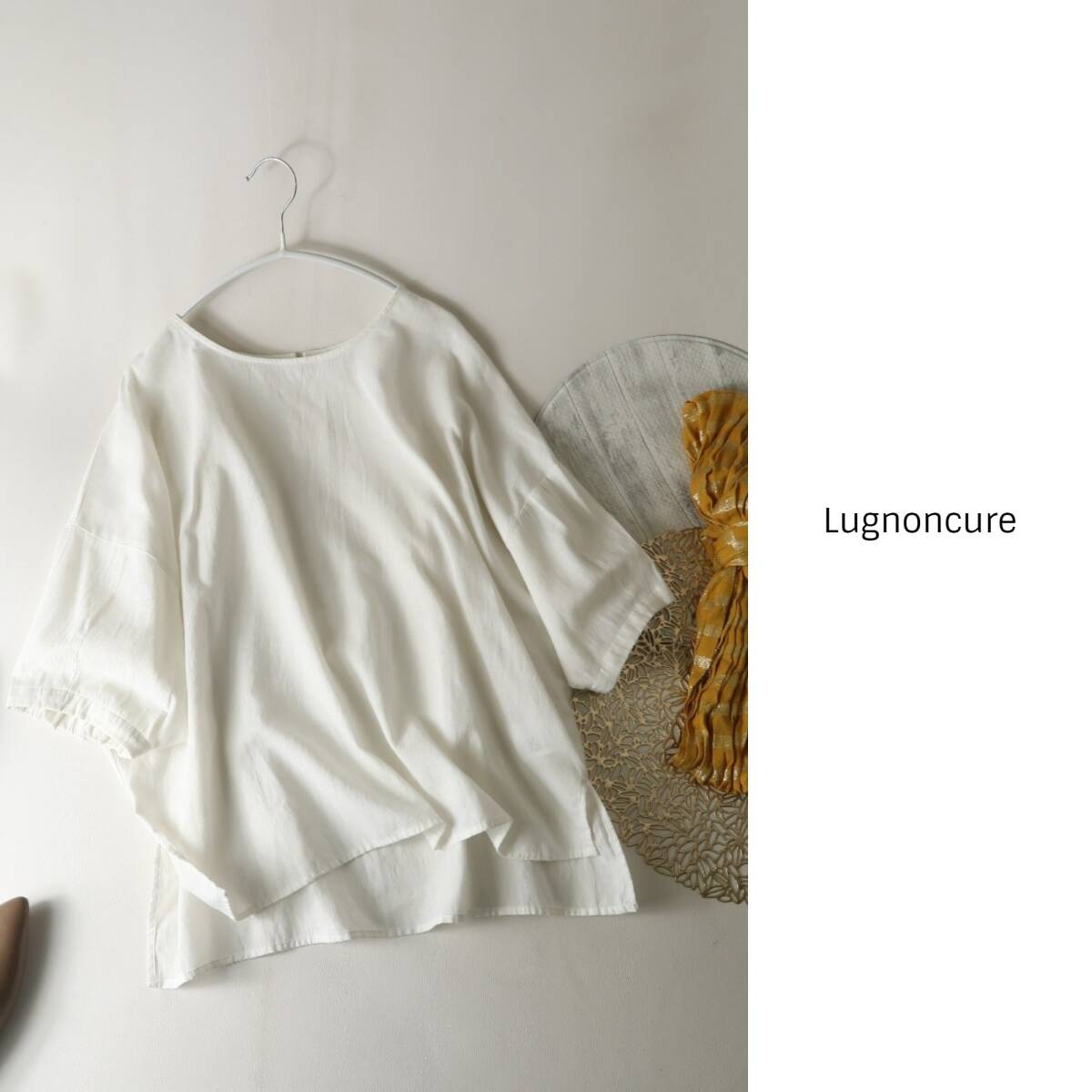 テチチ／Lugnoncure☆洗える 麻混 袖ギャザープルオーバー フリーサイズ☆E-M 1824の画像1