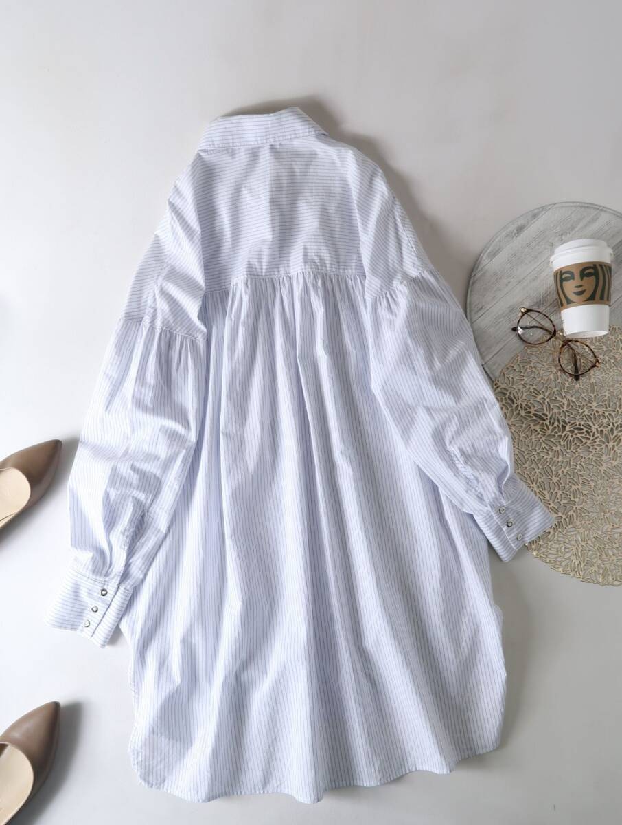 ザラ ZARA☆洗える コットン100％ オーバーサイズ ストライプロングシャツ Sサイズ☆C-K 1615の画像6