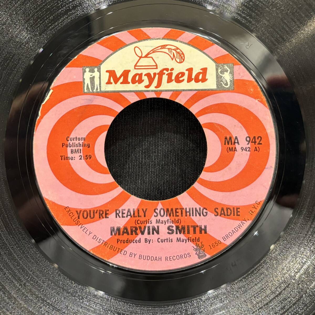 【EP】Marvin Smith - You're Really Something Sadie / Who Will Do Your Running Now 1969年USオリジナル Mayfield Records MA 942 _画像1