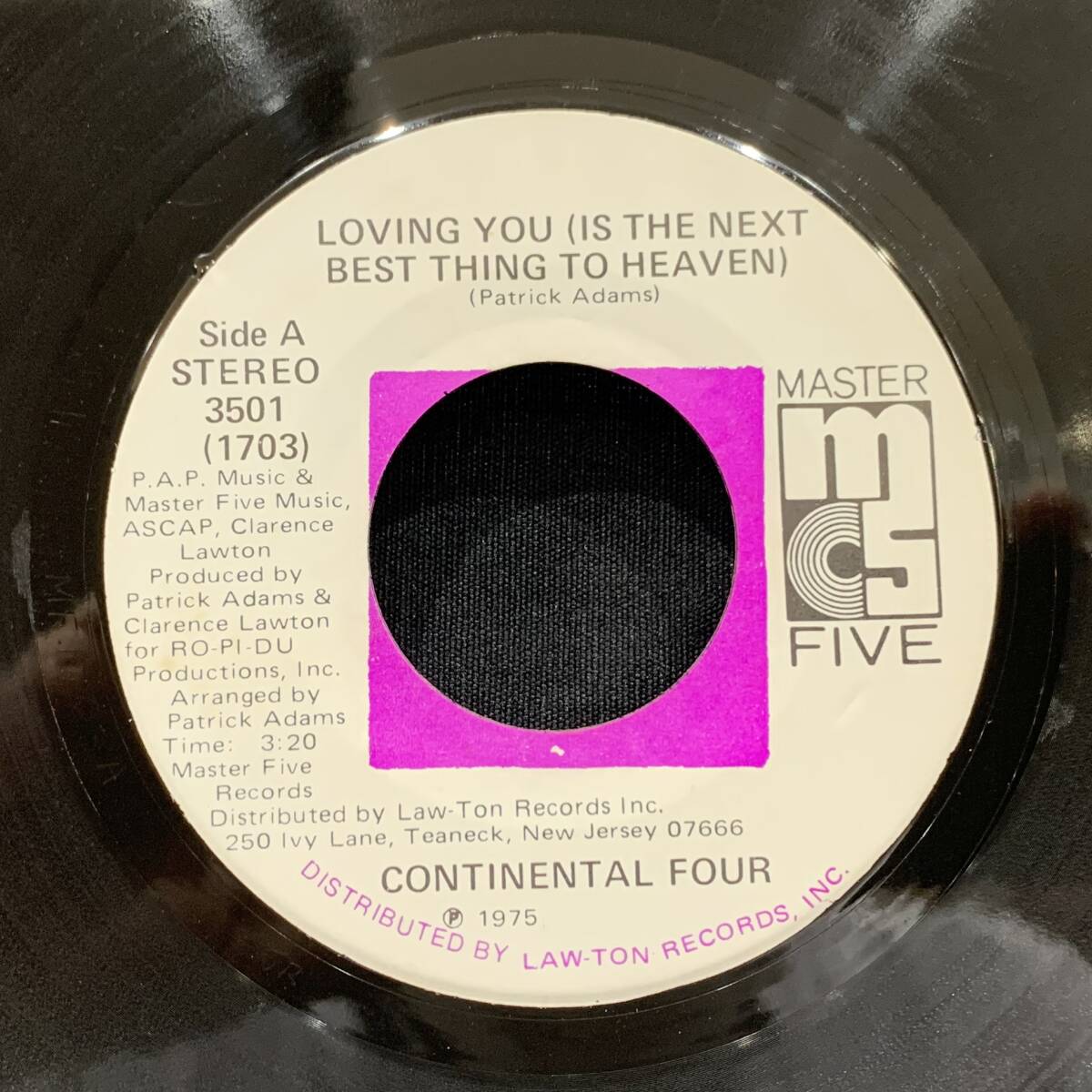 【EP】The Continental Four - Loving You / I Found Love (Instrumental) 1975年USオリジナル Pink Label Master Five 3501 _画像1