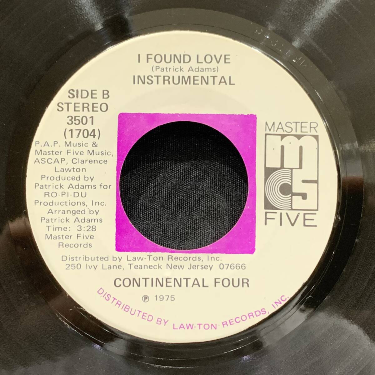 【EP】The Continental Four - Loving You / I Found Love (Instrumental) 1975年USオリジナル Pink Label Master Five 3501 _画像2