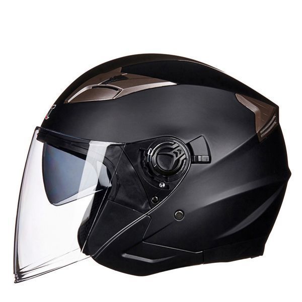 1円 高品質艶消しブラック GXT708ダブルシールドヘルメット 用おしゃれ 春秋用ジェットヘルメットPSCマーク付き サイズM-XL選択可能の画像1