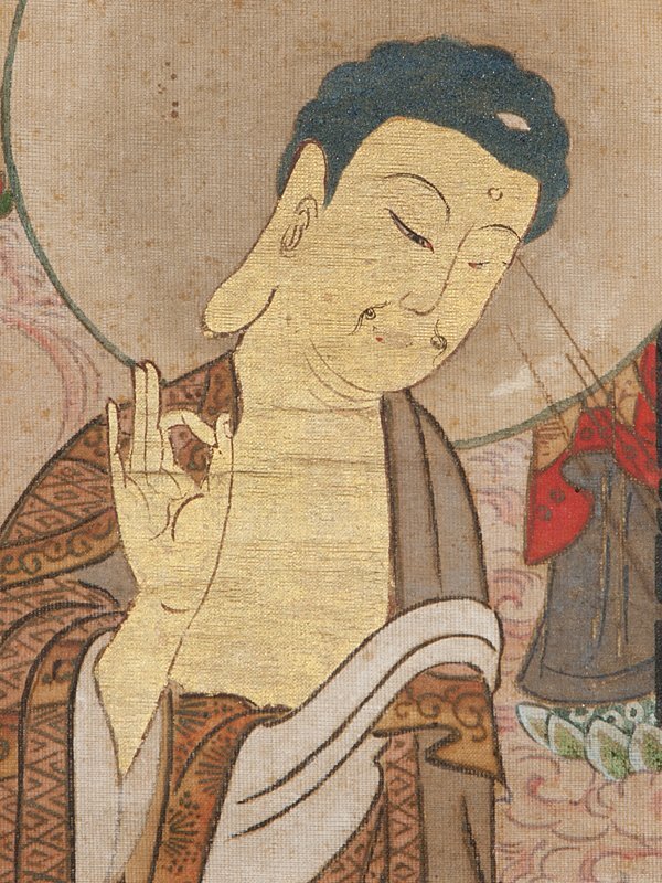 【五】掛軸 古仏画 『阿弥陀二十五菩薩来迎図』 絹本 彩色 著色 肉筆_画像8