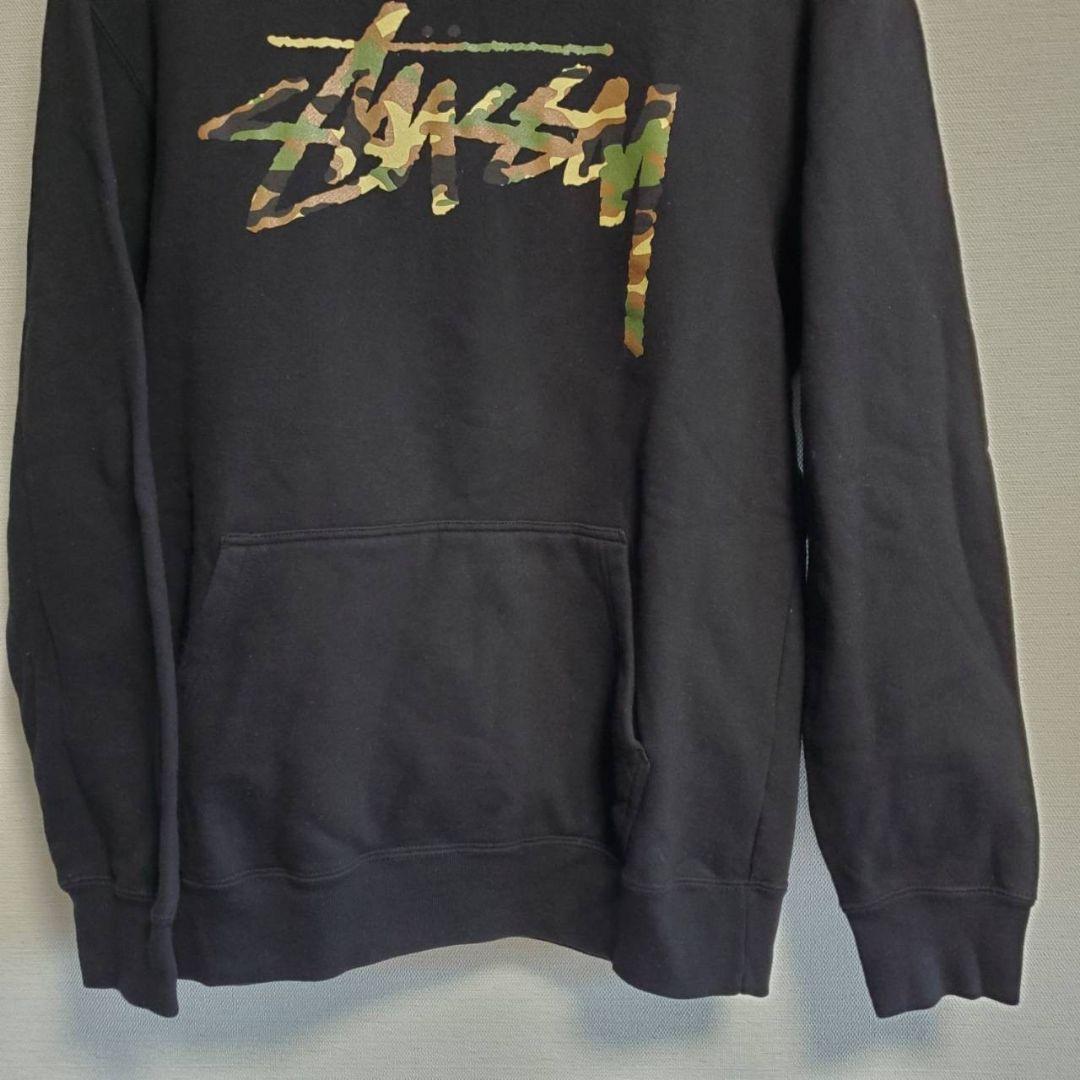 ステューシー STUSSY パーカー カモフラ ロゴ プリント プルオーバー 黒_画像3