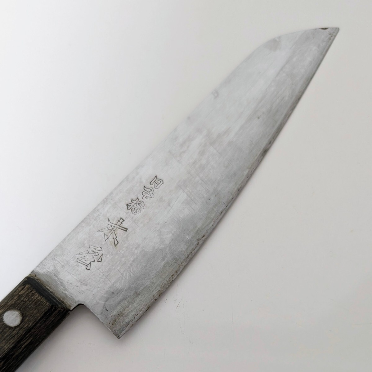 当時物 文化包丁 三徳包丁 日本橋木屋 文化包丁 三徳包丁 刃渡り約17cm 全長約29cm 動作未確認 現状品の画像5