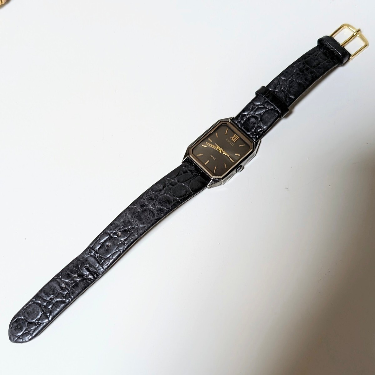 SEIKO ALBA ESTATE セイコーアルバ エステート V301-5090 3針 ブラック文字盤 メンズクオーツ腕時計 電池交換済 稼働品 CREPHA革ベルト _画像4