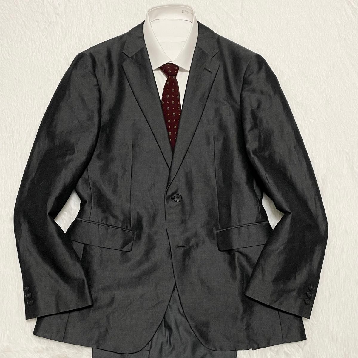 【美品】タケオキクチ　TAKEO KIKUCHI セットアップ　スーツ　ジャケット　光沢感　高級感◎ グレー　リネン　L 3