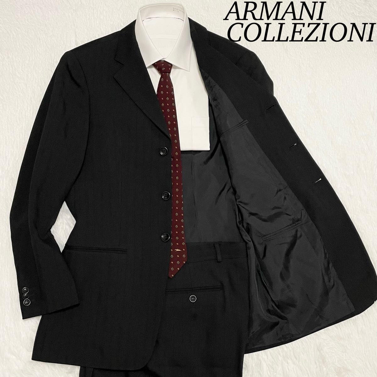 【美品】アルマーニコレッツォーニ　ARMANI セットアップ　スーツ　ジャケット　ブラック　イタリア製　46 L相当　3B