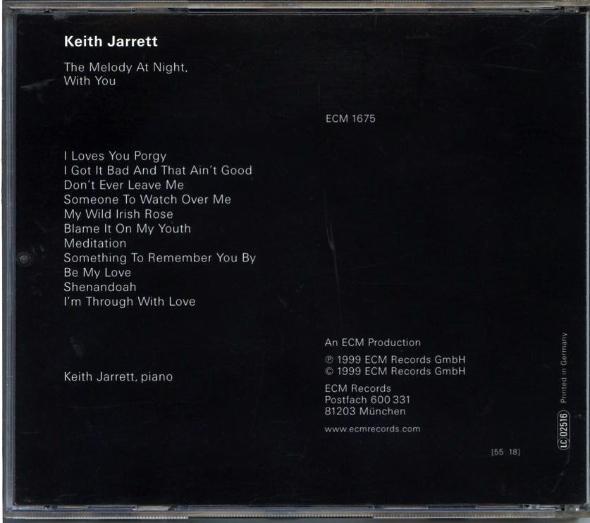 ECM 1675 / 独盤 / Keith Jarrett / The Melody At Night, With You / 547 949-2_画像2