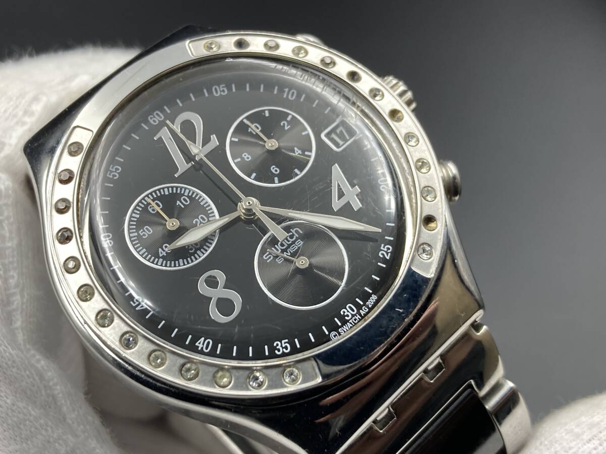 1円〜 動作品 swatch／スウォッチ IRONY 黒文字盤 クロノグラフ クォーツ メンズ腕時計の画像2