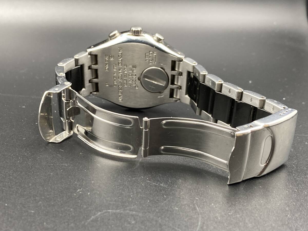 1円〜 動作品 swatch／スウォッチ IRONY 黒文字盤 クロノグラフ クォーツ メンズ腕時計の画像10