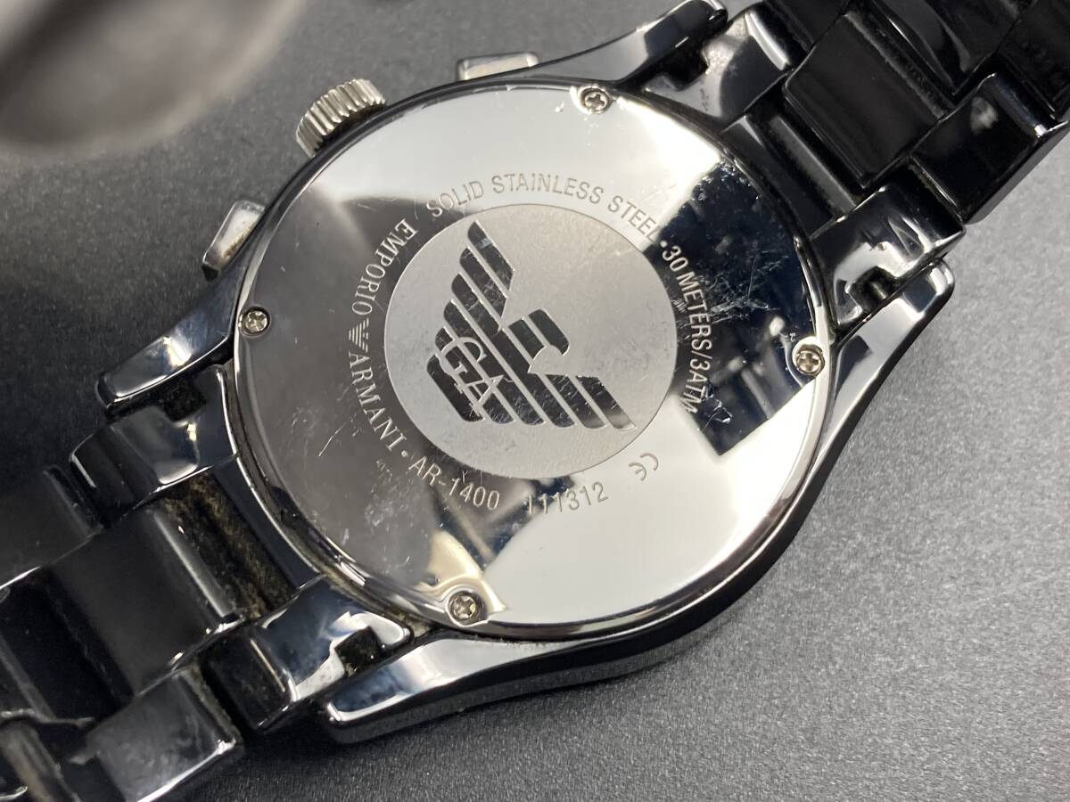 1円〜 動作品 EMPORIO ARMANI／エンポリオアルマーニ CERAMICA クロノグラフAR-1400 クォーツ メンズ腕時計 の画像7