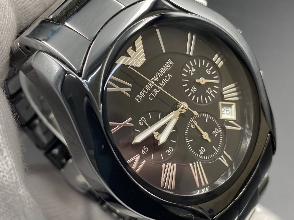 1円〜 動作品 EMPORIO ARMANI／エンポリオアルマーニ CERAMICA クロノグラフAR-1400 クォーツ メンズ腕時計 の画像3