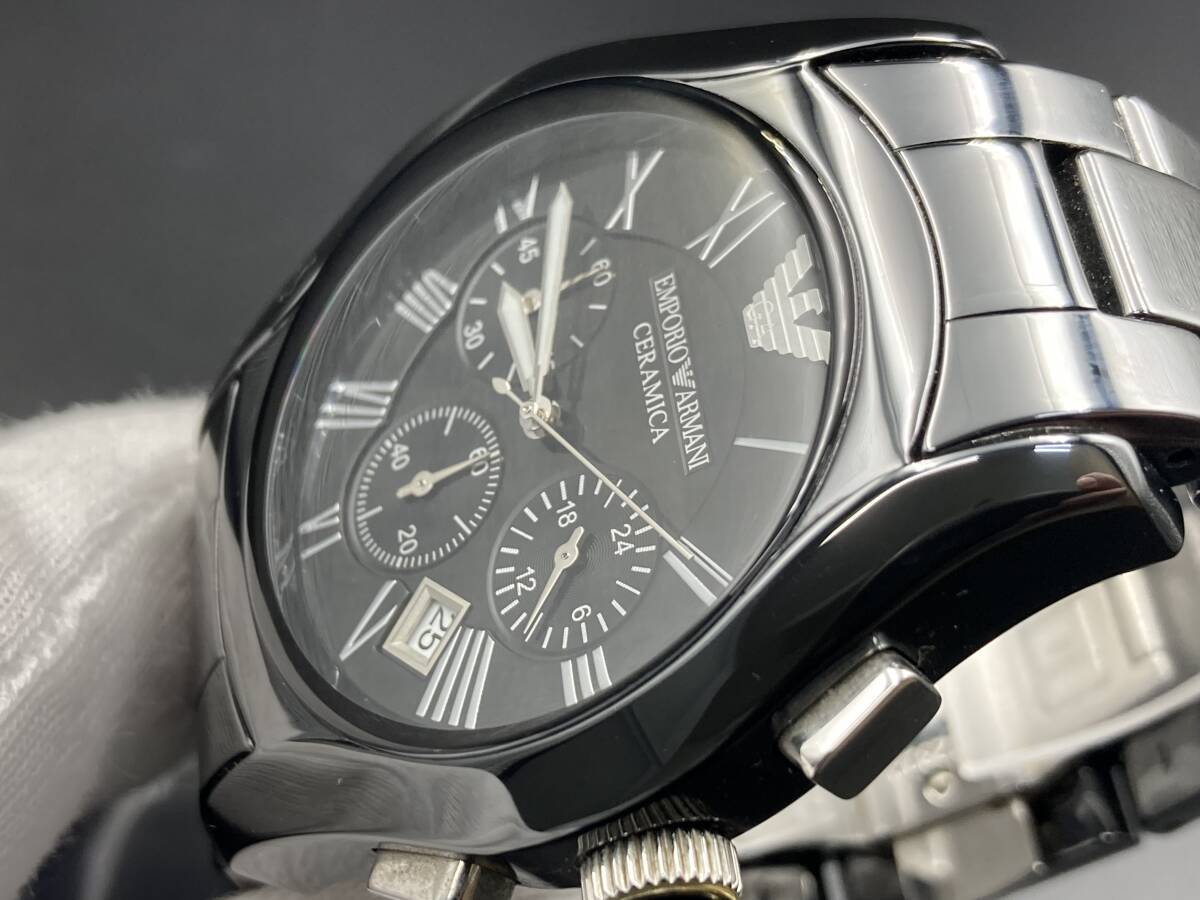1円〜 動作品 EMPORIO ARMANI／エンポリオアルマーニ CERAMICA クロノグラフAR-1400 クォーツ メンズ腕時計 の画像4