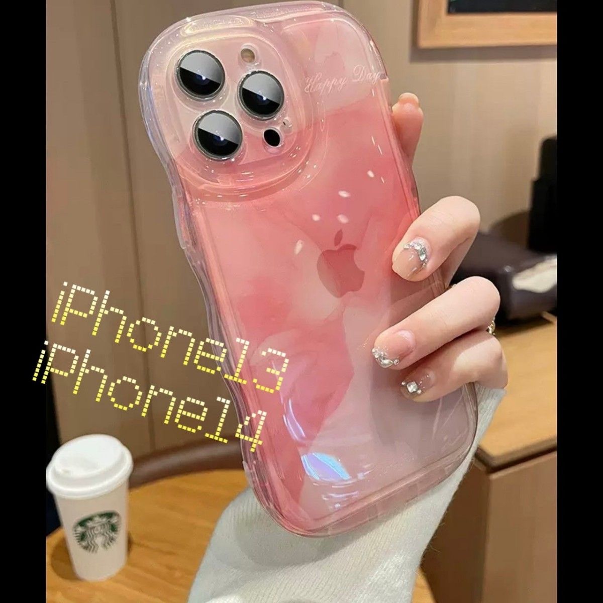 スマホケース　tpu ピンクグラデーション　韓国　可愛い　iPhone13 うねうねなみがた TPU iPhone お洒落 可愛い