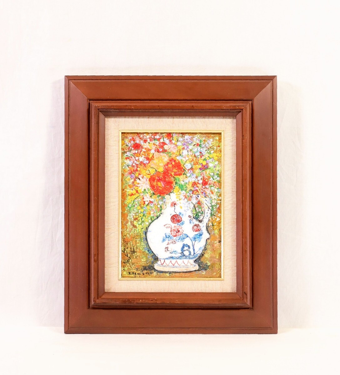 真作 田村勉 油彩「薔薇」画寸 16cm×23cm SM 石川県出身 春陽会会員 厚塗りマチエール、柔らかで透明感溢れる色彩、清楚な雰囲気 8948_画像1