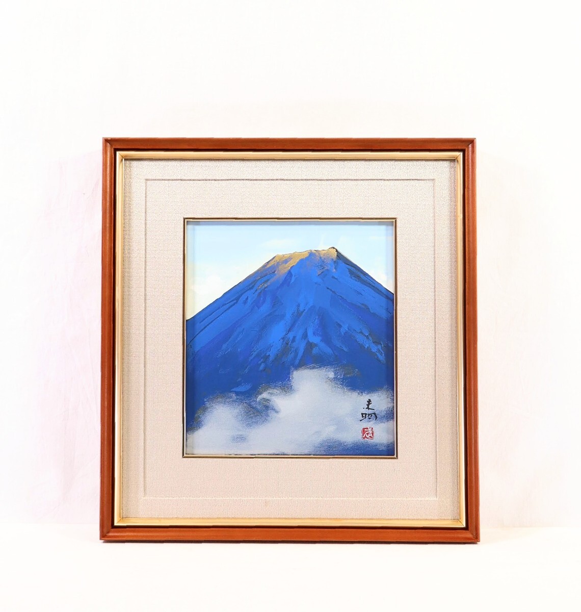 真作 竹内未明 シルクスクリーン「冨嶽」画24×27cm 福井県出身 青龍社社人 川端龍子 堂本印象に師事 爽快な空に青の山肌が美しい富士 8903_画像1