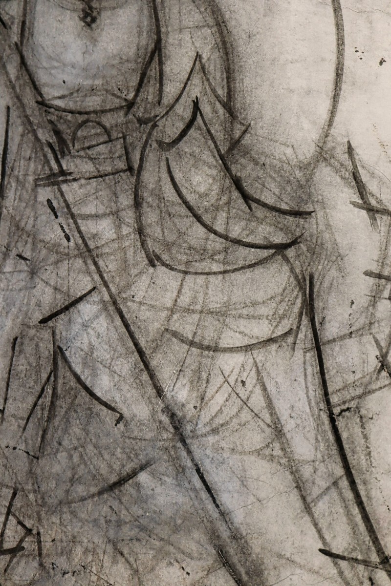 真作 山下摩起 1950年以降水墨「地蔵菩薩」画31.5×47cm 兵庫県出身 兵庫県美術協会所属 西洋画法を取り入れた特異な日本画 馬山 摩耶 8807