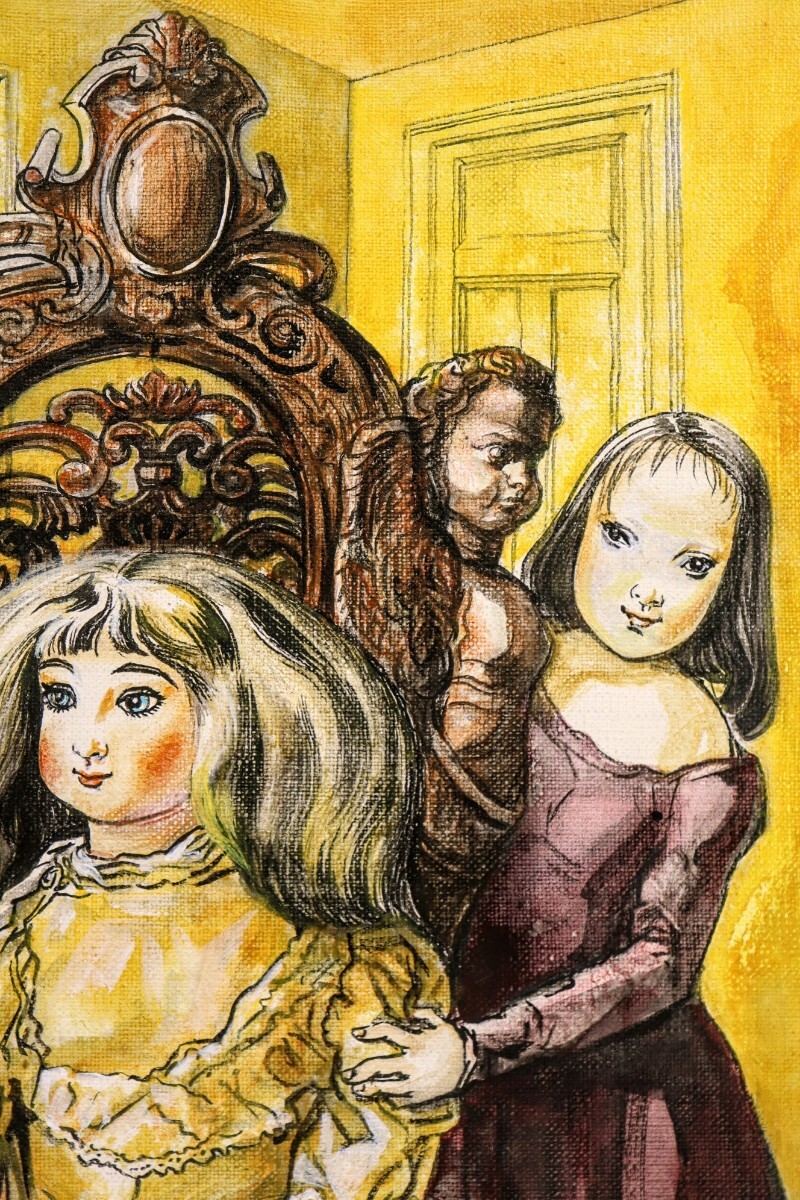 「模写」藤田嗣治 油彩「人形と少女」画寸F6 東京都出身 エコール・ド・パリ 細く流れる輪郭線 高い芸術性と遊び心が伝わり人々を魅了 8811_画像7