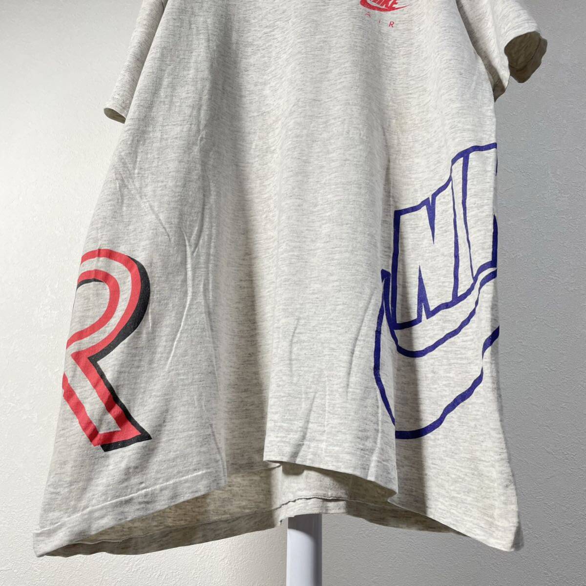 90s USA製 OLD NIKE AIR ビッグ ロゴ Tシャツ ナイキ グレー XL古着 f564_画像3