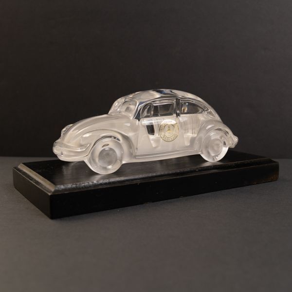 クリスタルガラス製 フォルクス ワーゲン 北一硝子 置物 約15cm Volkswagen オブジェ 台座付き H4118