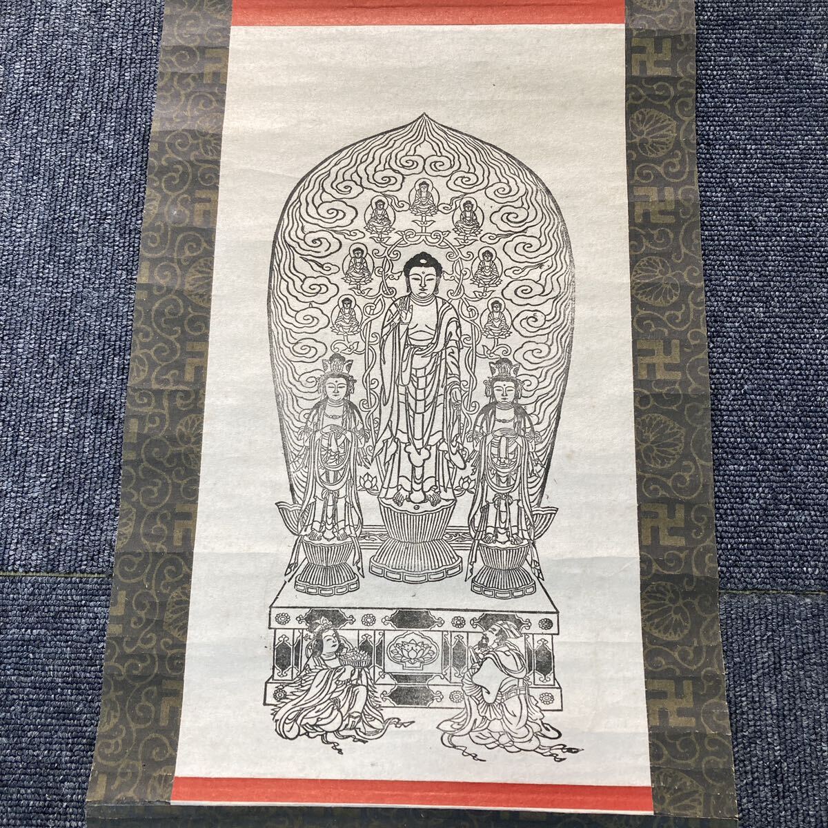 【版画】掛軸 仏画 仏教美術 紙本 箱無 同梱可能 No.3885_画像2