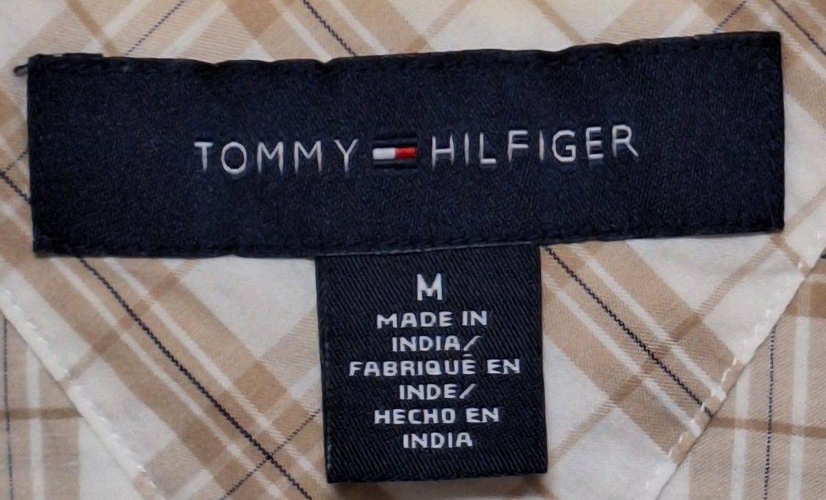 ２１【1点限定】トミーヒルフィガー 半袖シャツ チェック柄 ベージュ Mサイズ