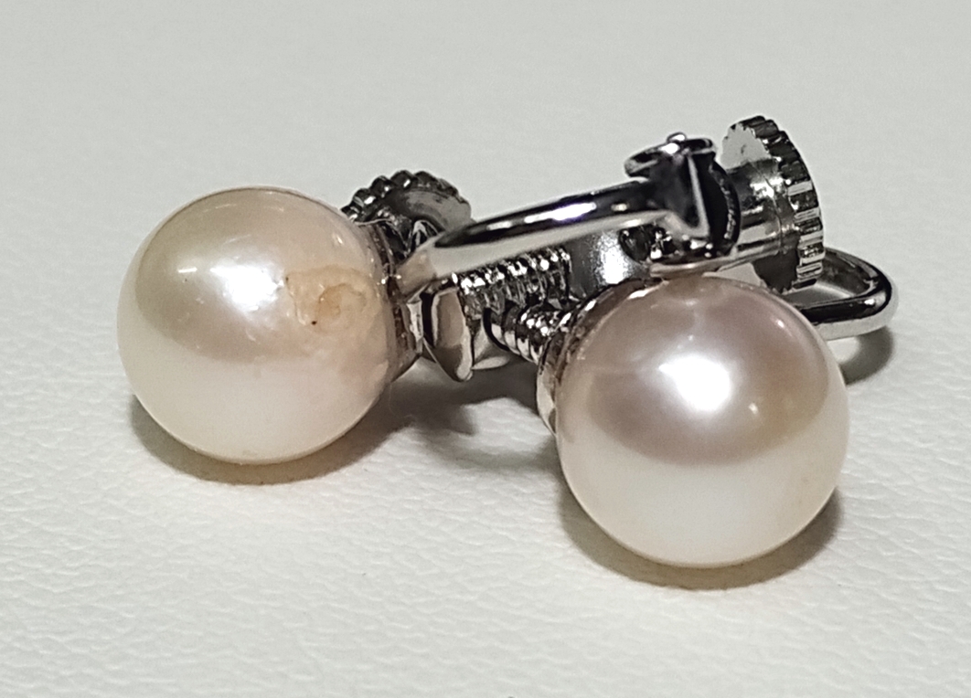 ◆照り艶綺麗 アコヤ あこや 本真珠 約7-7.5mm珠 イヤリング シルバーカラー Y88の画像5
