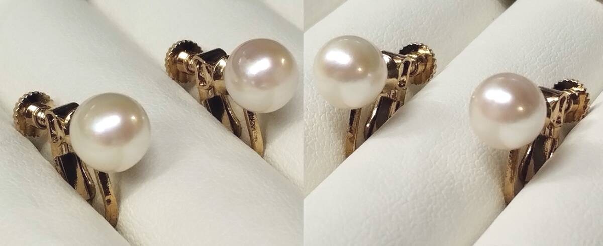 ◆照り艶綺麗 アコヤ あこや 本真珠 約7.5-8mm珠 イヤリング ゴールドカラー Y87の画像3